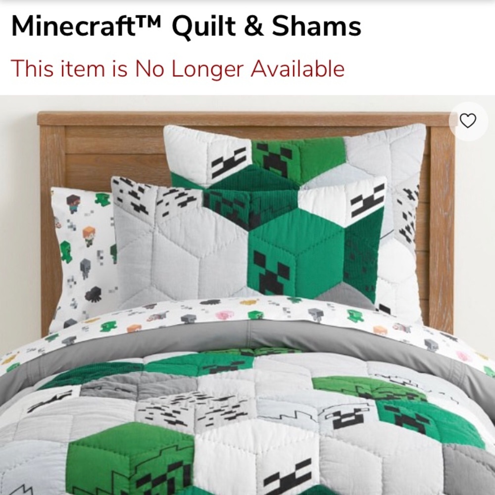 Pottery Barn Kids Minecraft quilt, sham&sheet set